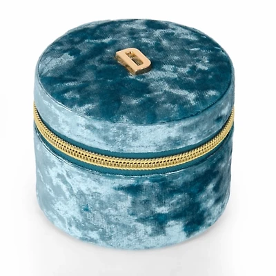 Round Blue Velvet Monogram D Jewelry Box