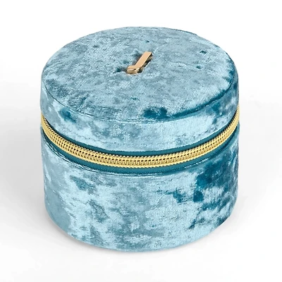 Round Blue Velvet Monogram J Jewelry Box