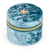 Round Blue Velvet Monogram K Jewelry Box
