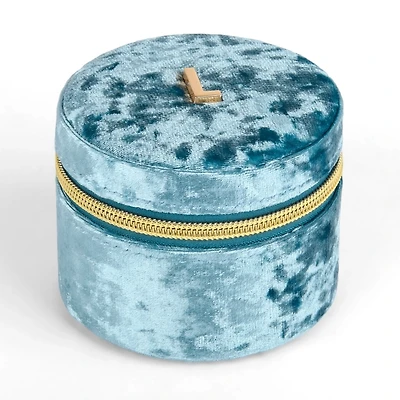 Round Blue Velvet Monogram L Jewelry Box
