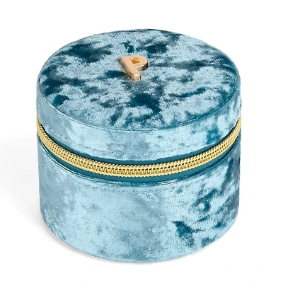 Round Blue Velvet Monogram P Jewelry Box
