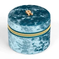 Round Blue Velvet Monogram R Jewelry Box