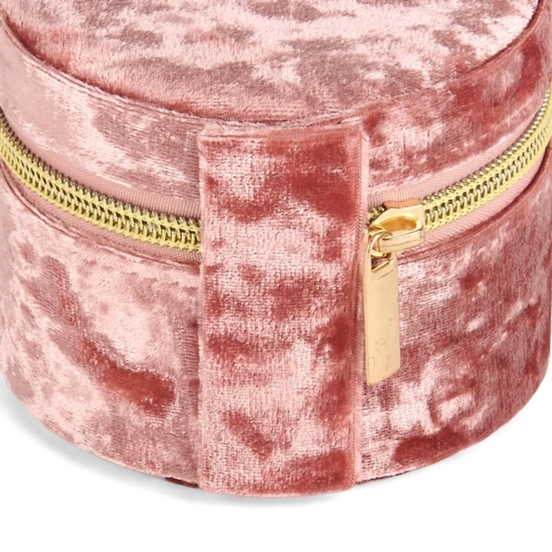 Round Mauve Velvet Monogram A Jewelry Box