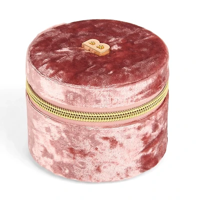 Round Mauve Velvet Monogram B Jewelry Box