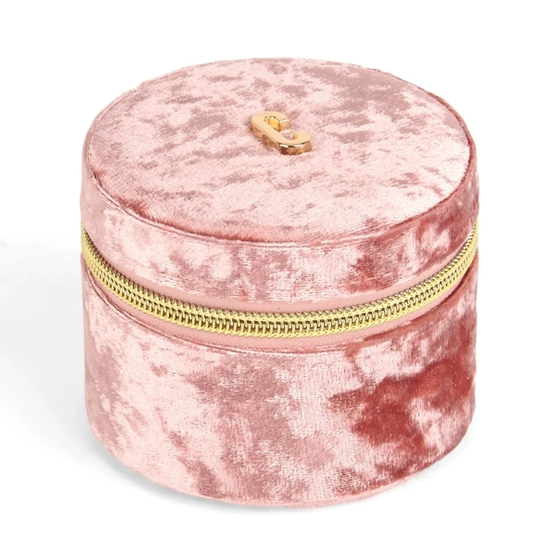 Round Mauve Velvet Monogram C Jewelry Box