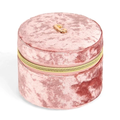 Round Mauve Velvet Monogram C Jewelry Box