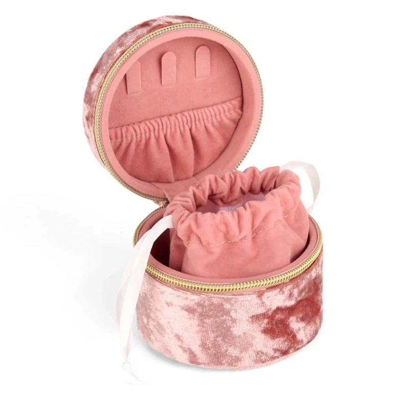 Round Mauve Velvet Monogram J Jewelry Box