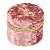 Round Mauve Velvet Monogram Jewelry Box