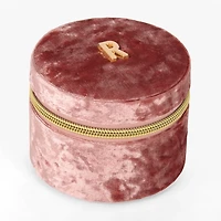 Round Mauve Velvet Monogram R Jewelry Box
