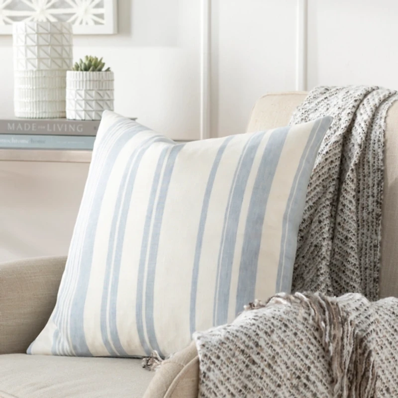 Baris Pale Blue Striped Pillow