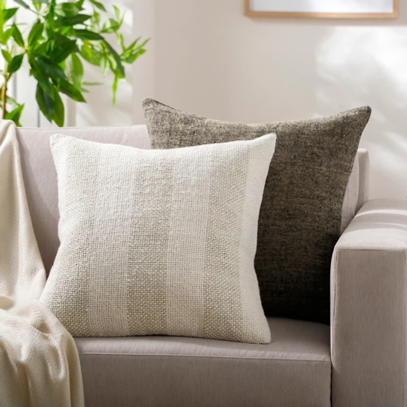 Ivory and Beige Striped Pillow