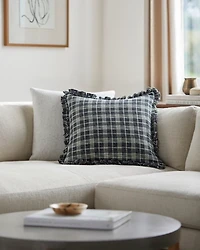 Black Plaid Ruffled Pillow