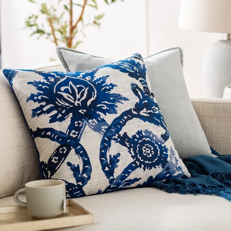 Navy Sanya Bay Floral Pillow
