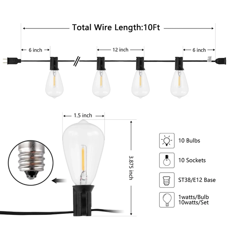 Black LED Edison Bulbs Outdoor String Lights