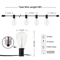 Black LED Edison Bulbs Outdoor String Lights