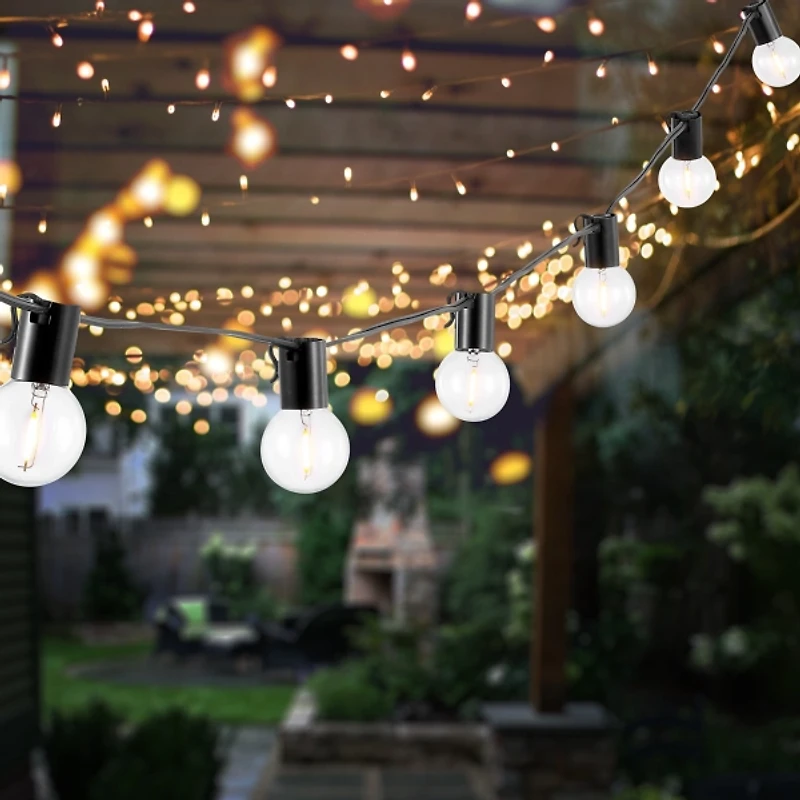 Huron Black Globe LED Outdoor String Lights