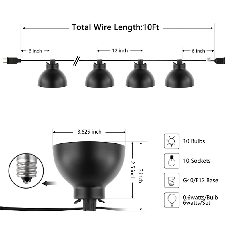 Solid Black Coche Shades LED Outdoor String Lights