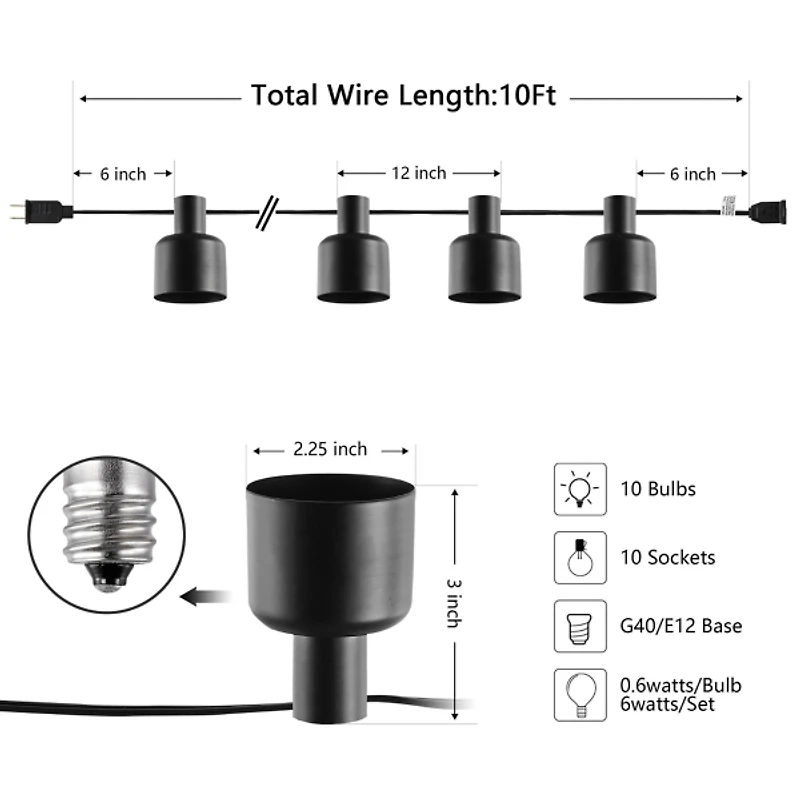 Adaner Black Coche LED Outdoor String Lights