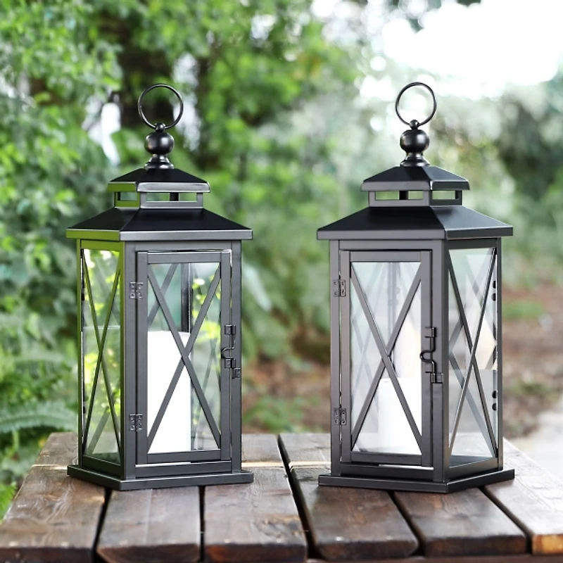 Small Lorio Black Outdoor Lanterns, Set of 2
