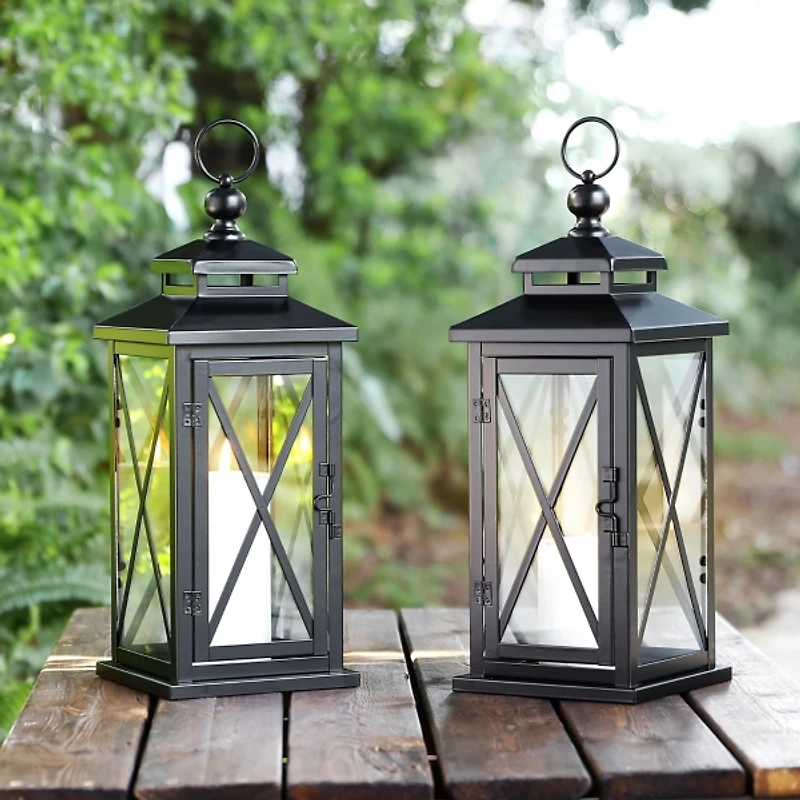 Small Lorio Black Outdoor Lanterns, Set of 2