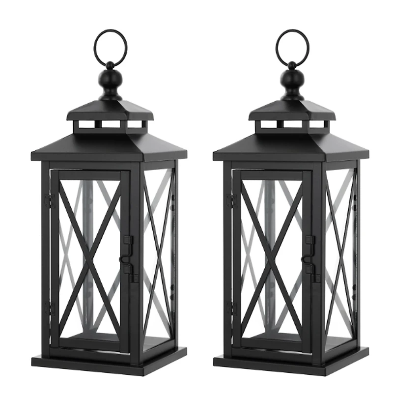 Small Lorio Black Outdoor Lanterns, Set of 2