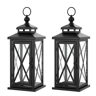 Small Lorio Black Outdoor Lanterns, Set of 2