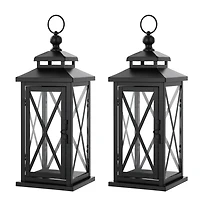 Small Lorio Black Outdoor Lanterns, Set of 2