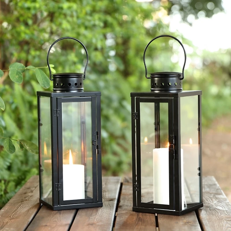 Small Loren Black Outdoor Lanterns, Set of 2