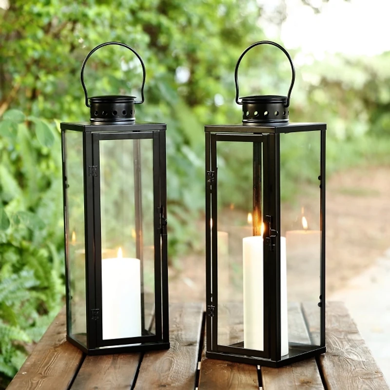 Large Loren Black Outdoor Lanterns, Set of 2