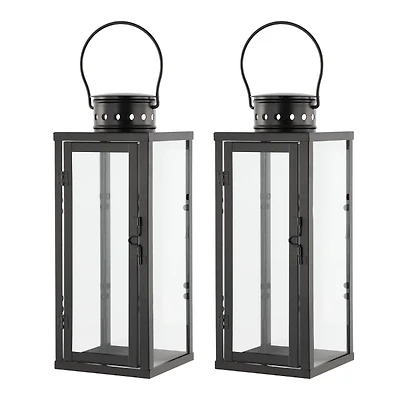 Large Loren Black Outdoor Lanterns, Set of 2