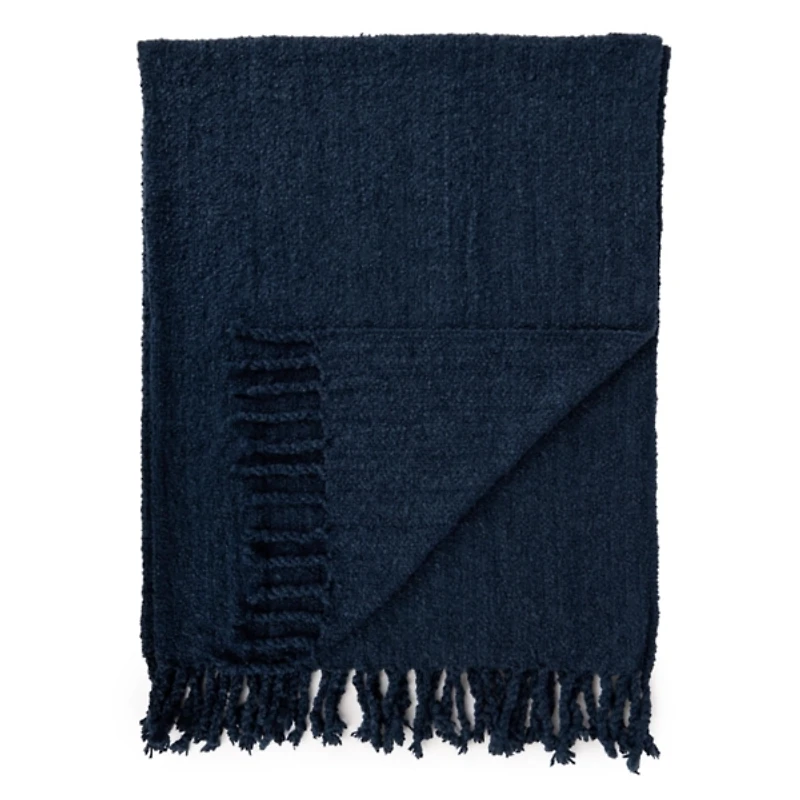 Navy Woven Boucle Throw