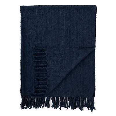 Navy Woven Boucle Throw