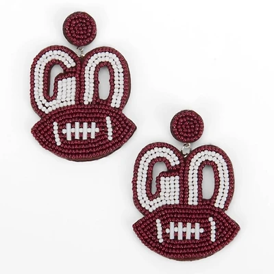 Maroon Beaded Football Earrings