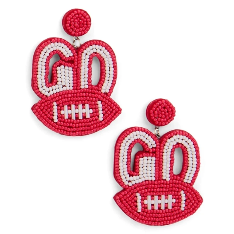 Crimson Beaded Football Earrings