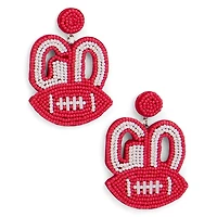 Crimson Beaded Football Earrings
