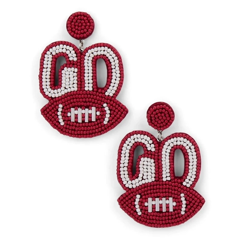 Garnet Beaded Football Earrings
