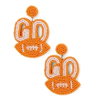 Orange Beaded Football Earrings