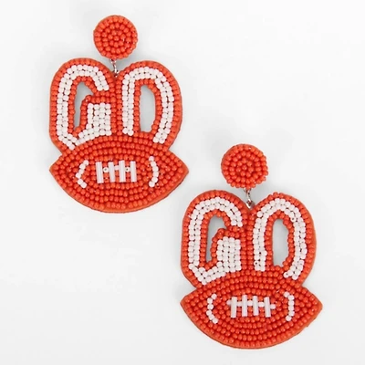 Burnt Orange Beaded Football Earrings