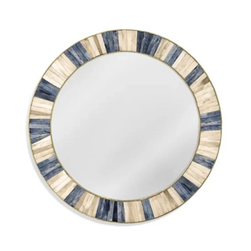 Round Blue and White Keena Wall Mirror