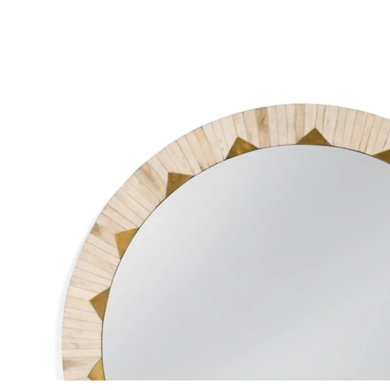 Round Ivory and Gold Geometric Wall Mirror