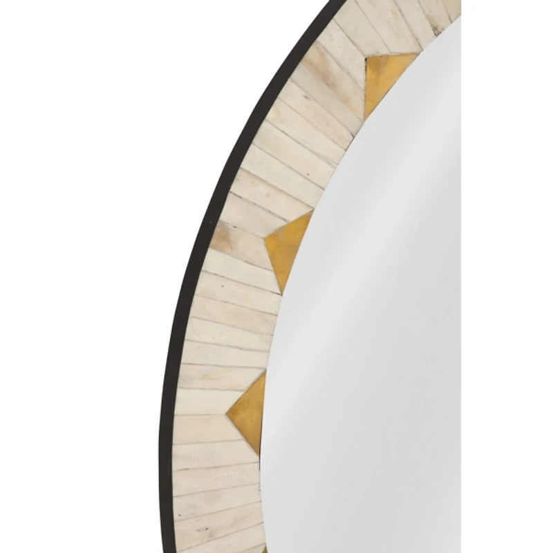 Round Ivory and Gold Geometric Wall Mirror
