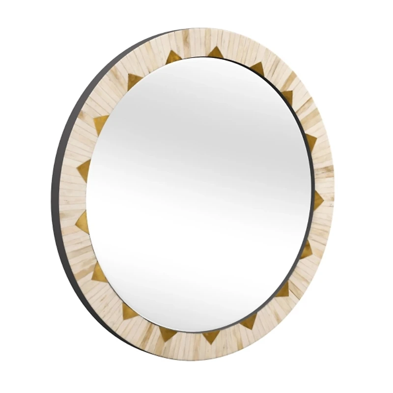 Round Ivory and Gold Geometric Wall Mirror