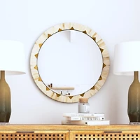 Round Ivory and Gold Geometric Wall Mirror