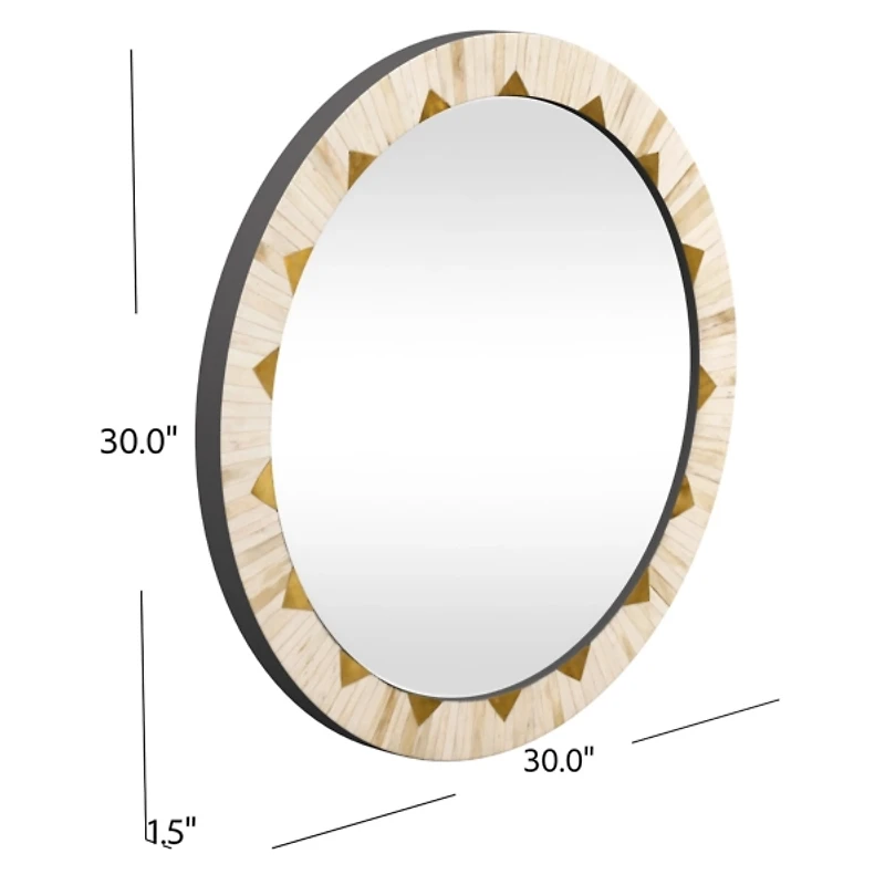 Round Ivory and Gold Geometric Wall Mirror