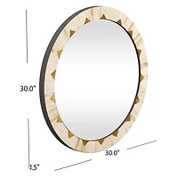 Round Ivory and Gold Geometric Wall Mirror