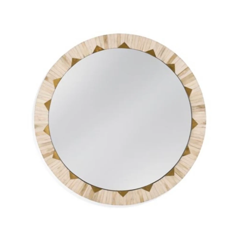 Round Ivory and Gold Geometric Wall Mirror
