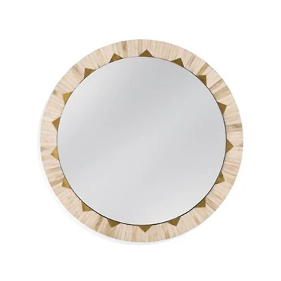 Round Ivory and Gold Geometric Wall Mirror