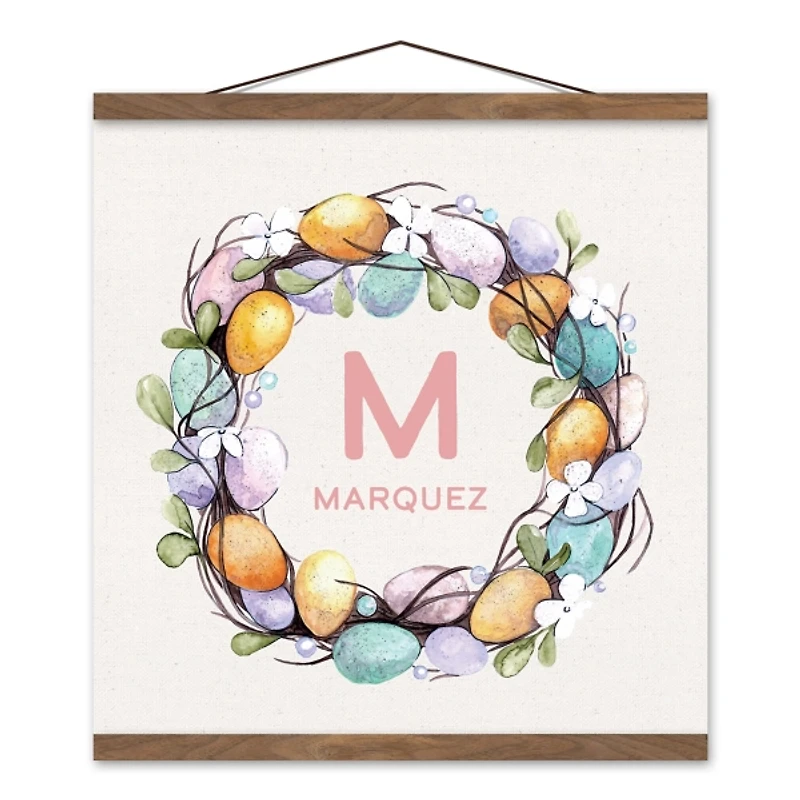 Egg Wreath Personalized Monogram Hanging Canvas