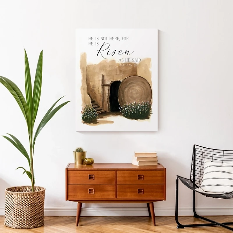 He is Risen Tomb Canvas Art Print