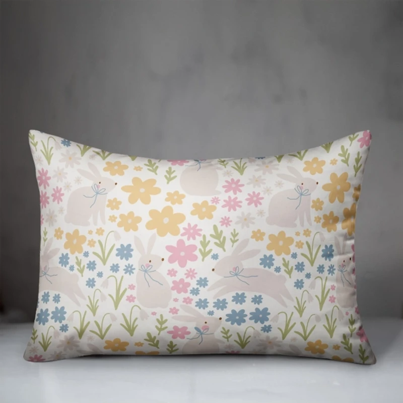 Bunny Wildflower Lumbar Pillow